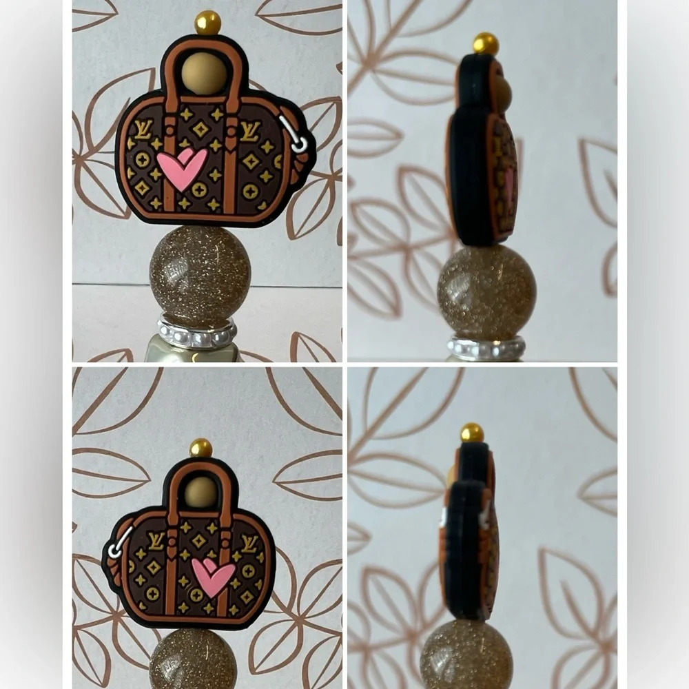 Handmade Mini Beaded Purse Pen - Brown Tones - Deluxe